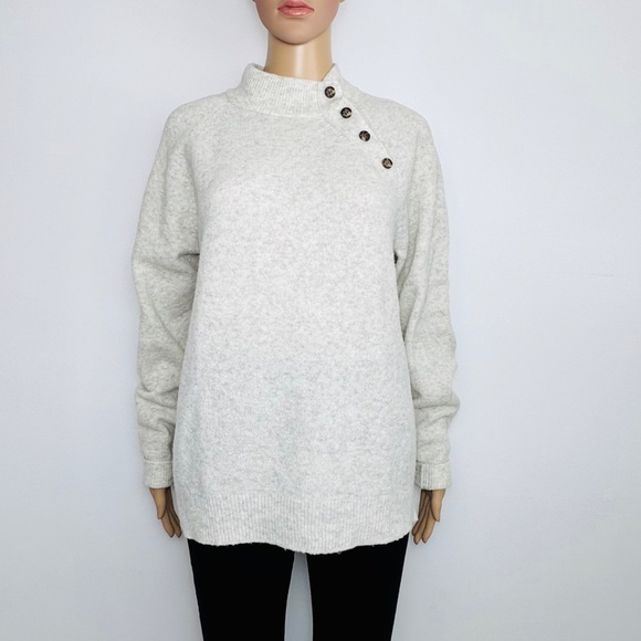 J. Crew Button Sweater soft Wool-blend, Cream & Grey, Minimalist Women's Size M - Picture 2 of 6
